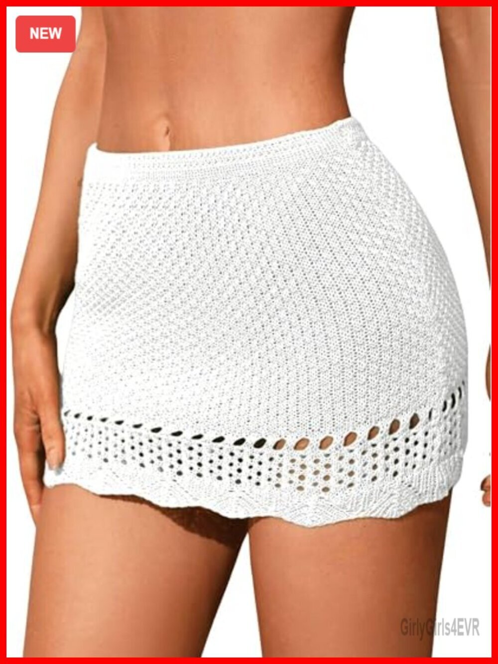 Crochet Beach Mini Skirt Scallop Hem Cut Out Cover Up Skirt Bikini Swimsuit